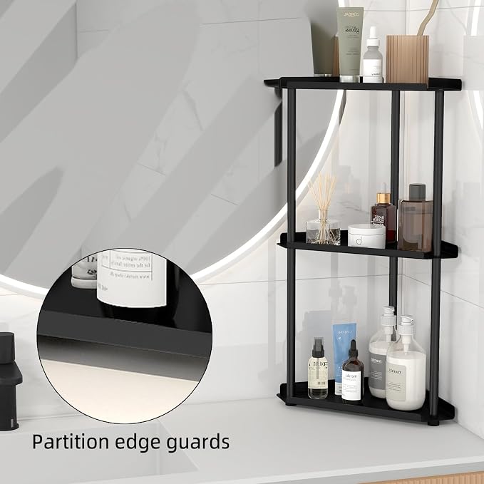 FLE Corner Bathroom Counter Organizer, 3 Tier Corner Shelf Countertop Black | 3 - Image 3