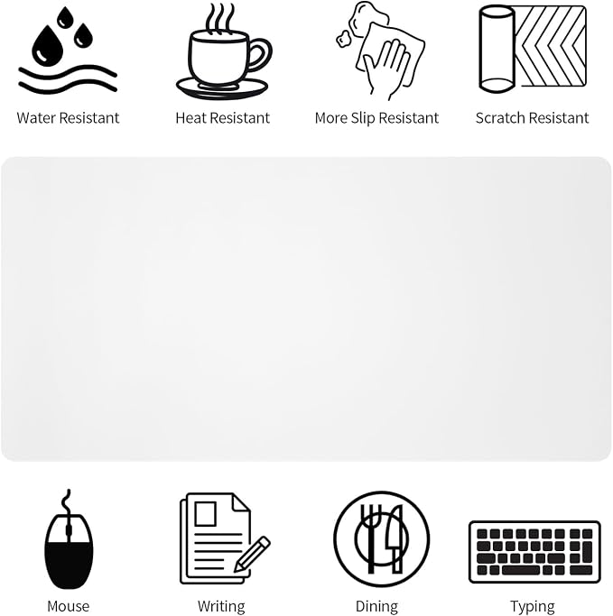 Bloss White Desk Mat, Mouse Pad, Waterproof Leather Desk Pad, Desk Matt - Image 5