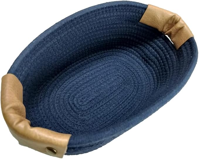Small Cotton Woven Basket with PU Leather Handle, Baby Kids Clothes Toys Candy by SOORXIEIN