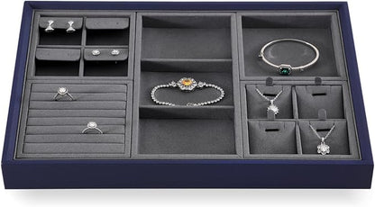 Dark Blue Jewelry Display Tray Ring Necklace Earring Bangle Organizer - Image 3