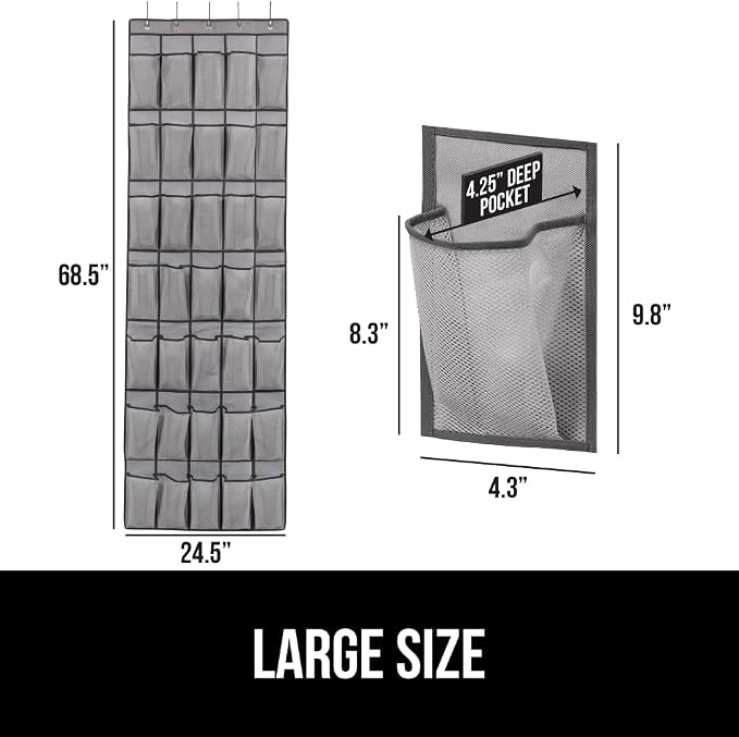 GORILLA GRIP Over the Door Shoe Organizer, 35 Large Breathable Mesh Pockets - Image 6