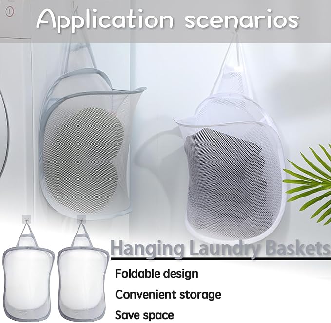 2 PCS Collapsible Laundry Basket Hanging Hamper - Image 8