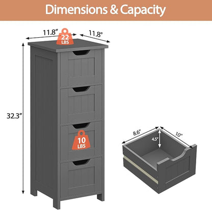 Bathroom Floor Storage Cabinet, Freestanding Wooden Side Organizer w/4 Drawers - Image 3