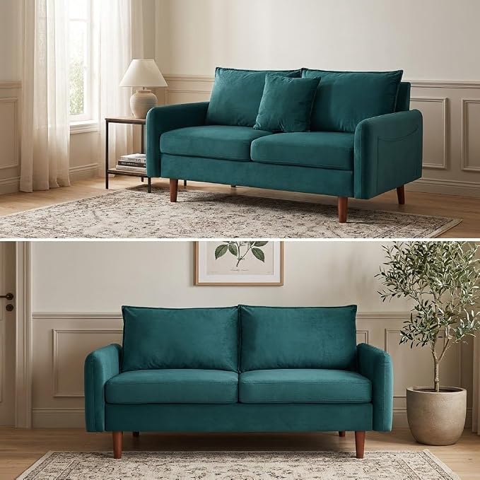 56.1" Round armrest Velvet Loveseat Sofa, mid-Century Modern Style, Luxurious - Image 4