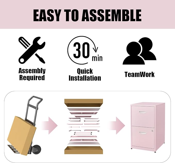 2 Drawer File Cabinet with Lock, Metal Vertical File Cabinets, Steel Light Duty - Image 5
