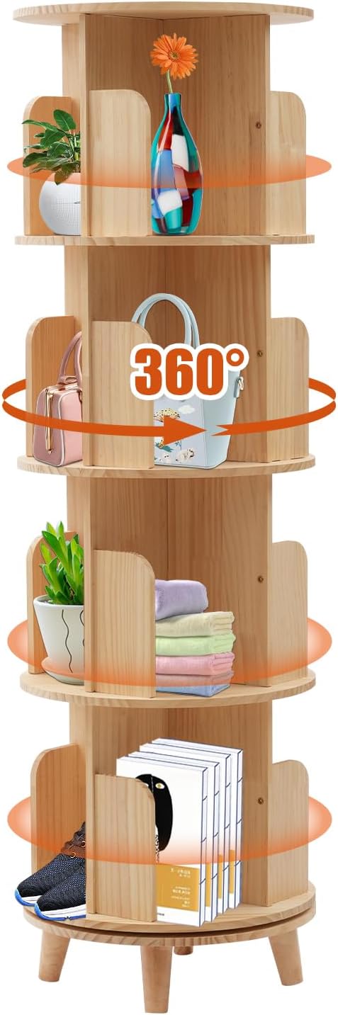 4 Tiers Rotating Bookshelf 360 Display Floor Standing Storage Rack by LOYALHEARTD
