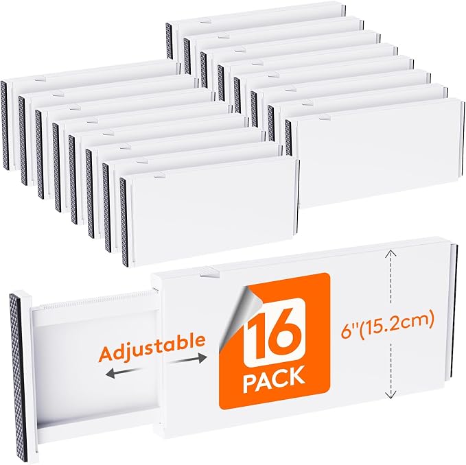 Lifewit 16 Pack Drawer Dividers Plastic 6" High, 13.5-22" Adjustable Drawer by Lifewit