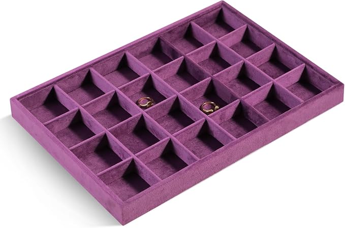 Velvet Stackable Jewelry Display Tray, 24 Grid Earring Ring Storage Tray - Image 4