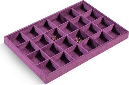 Velvet Stackable Jewelry Display Tray, 24 Grid Earring Ring Storage Tray - Image 4