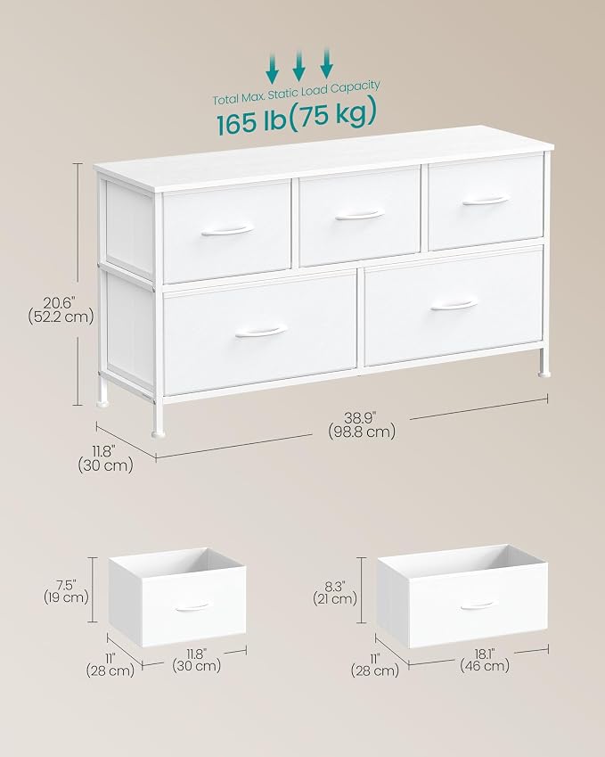 SONGMICS Dresser for Bedroom, Chest of Drawers, TV Stand, 5 Non-Woven Fabric - Image 2