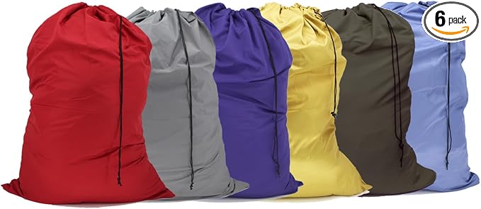 Extra Large Laundry Bag 6 Pack, Varied Colors, Travel Laundry Bags by YETHAN