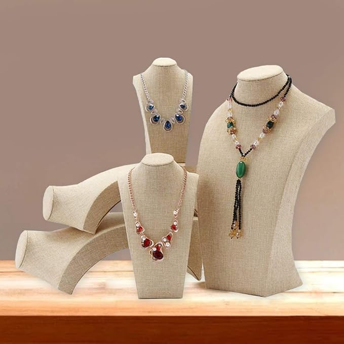 Beige Linen Necklace Display Bust - Image 2