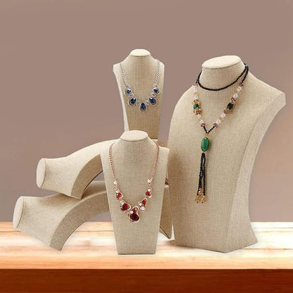 Beige Linen Necklace Display Bust - Image 2