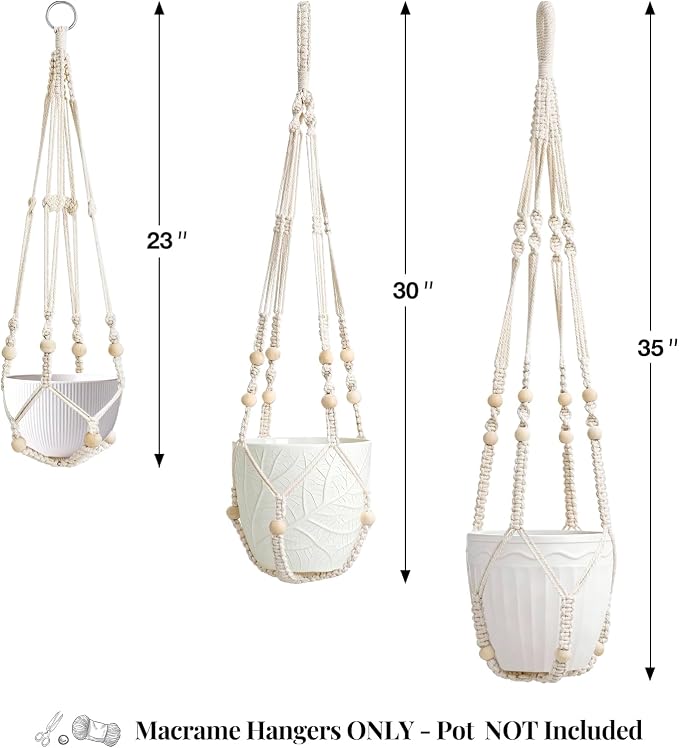 LEWESU 3 Pack Macrame Plant Hanger Indoor 3 Different Sizes Hanging Planter - Image 3