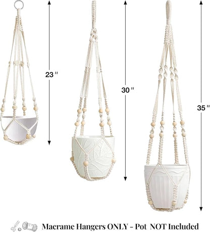 LEWESU 3 Pack Macrame Plant Hanger Indoor 3 Different Sizes Hanging Planter - Image 3