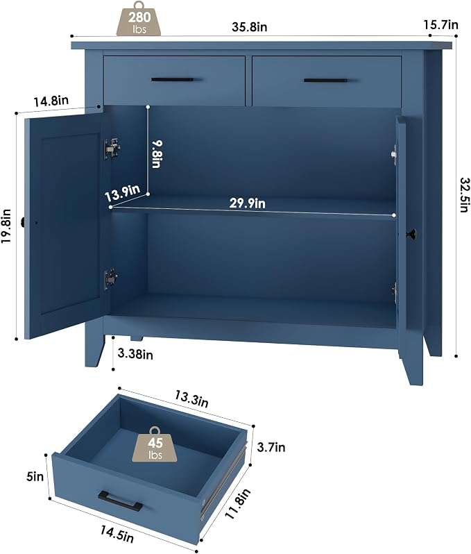 HORSTORS Farmhouse Kitchen Storage Cabinet, Small Buffet, Coffee Bar, 35.8"W - Image 3