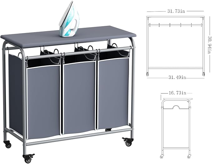 LINZINAR 3 Bag Laundry Basket Sorter Heavy Duty Rolling Lockable Wheels Laundry - Image 6
