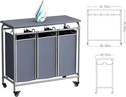 LINZINAR 3 Bag Laundry Basket Sorter Heavy Duty Rolling Lockable Wheels Laundry - Image 6