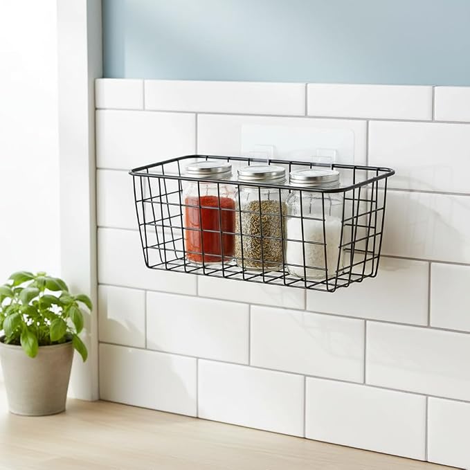 Black Hanging Wall Baskets, inside cabinet door organizer, Adhesive Wire Wall - Image 3