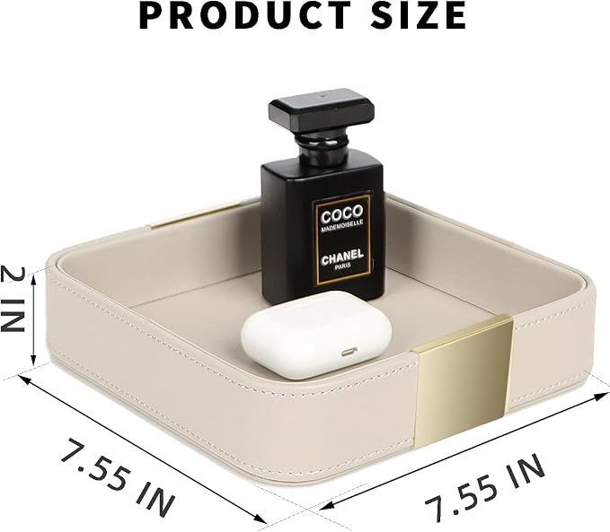 SANZIE Luxury Leather Desktop Storage Small Catchall Organizer Decorative Tray - Image 4