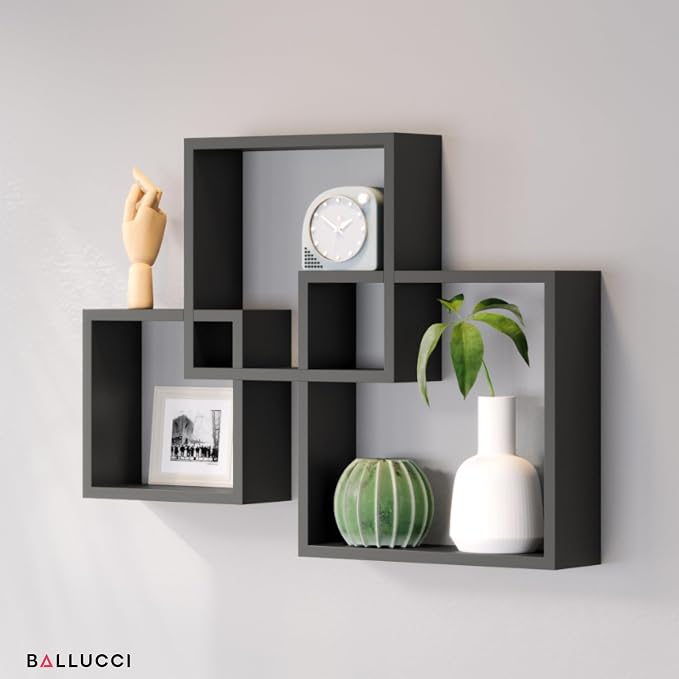 Ballucci Modern Interlocking Cube Floating Shelves, Wall Mount Wood Square - Image 7