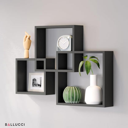 Ballucci Modern Interlocking Cube Floating Shelves, Wall Mount Wood Square - Image 7