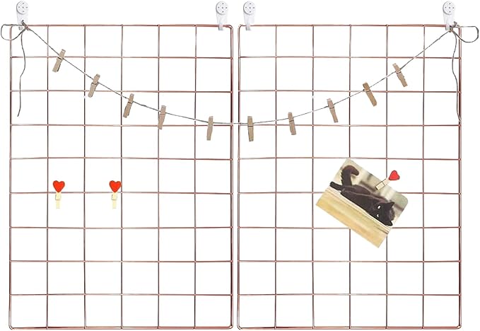 GBYAN Wall Grid 2 Pack Wire Photo Grid Panels Memo Board Wall Organizer by GBYAN
