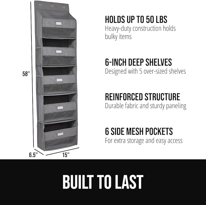 GORILLA GRIP Over The Door Organizer Storage, 5 Deep Hanging Shelves, Holds - Image 2