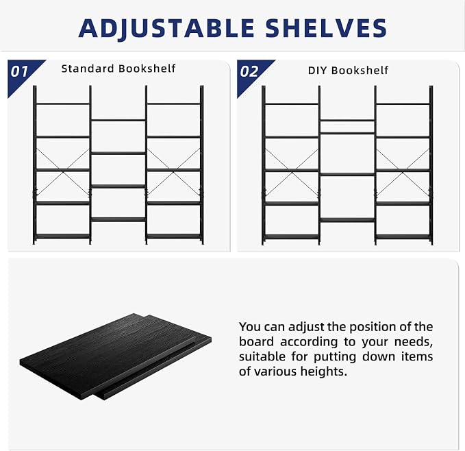 NUMENN Triple 5 Tier Bookshelf, Wide Book Shelf - Image 6