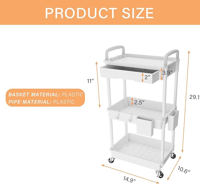 3 Tier Rolling Utility Cart - Image 5