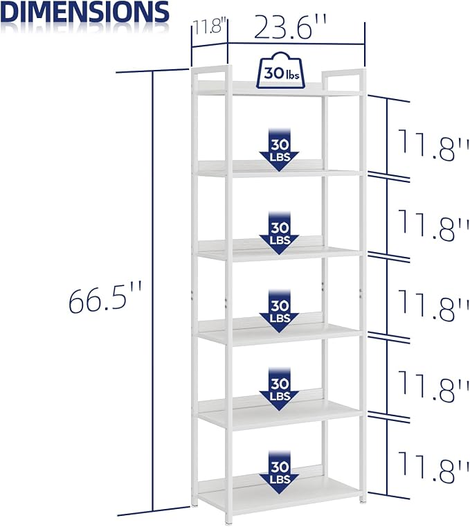 NUMENN Bookshelf, 6 Tier Freestanding Shelving Unit, Falling Prevention Baffle - Image 3