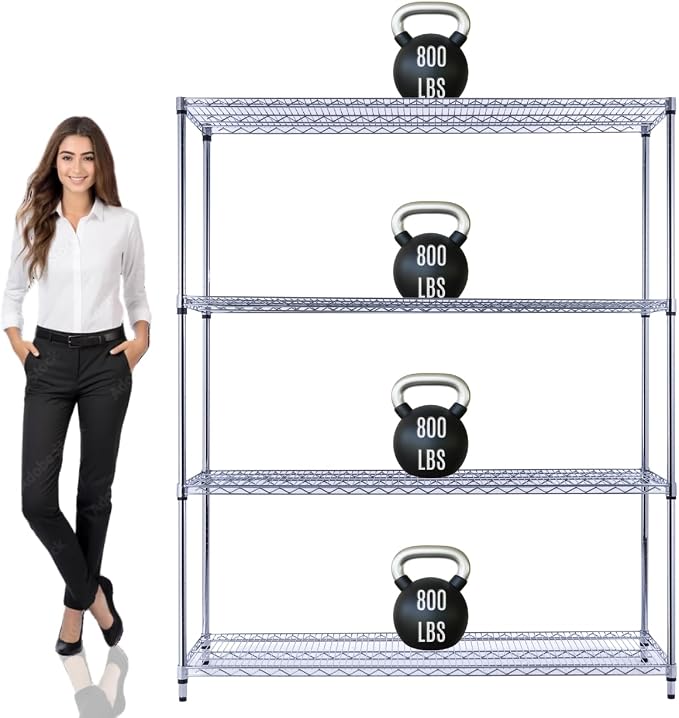 60"x18"x72" Prime Heavy Duty Chrome 4-Tier Wire Shelving NSF 3200 LBS MAX by StimulateLiving