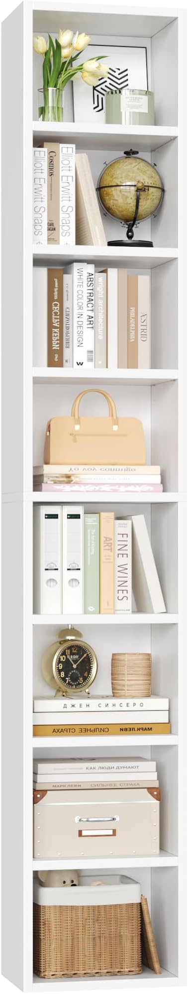 FOTOSOK Bookshelf Bookcase 8-Tier Narrow Bookshelf Tall CD Media Tower Rack | by FOTOSOK