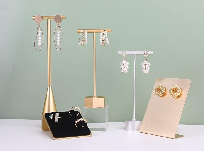 GemeShou 2pcs Gold earring display T bar stand, Big jewelry earring holders - Image 9
