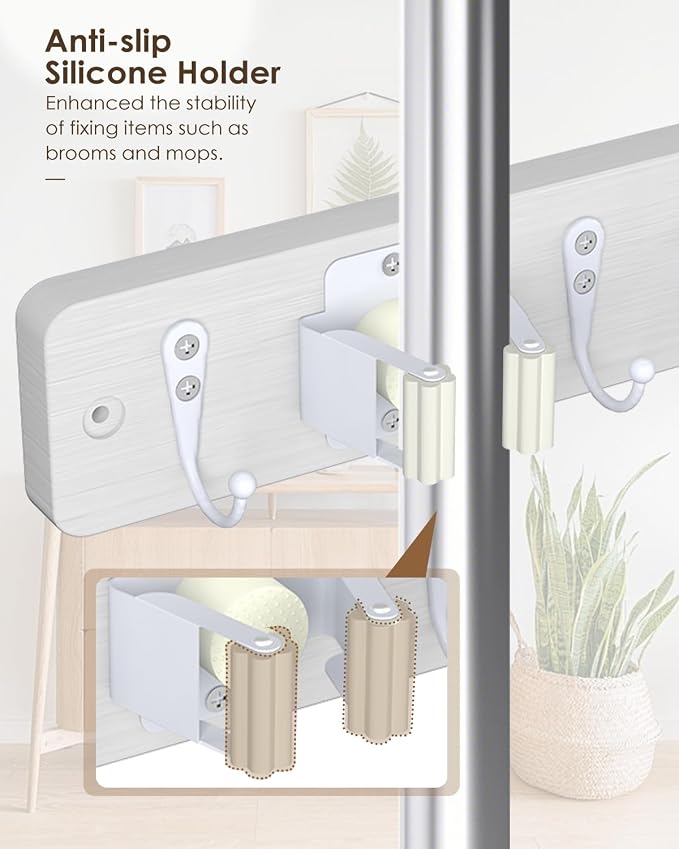 AceMining Broom Holder Wall Mounted, Wooden Mop and Broom Holder - Image 3