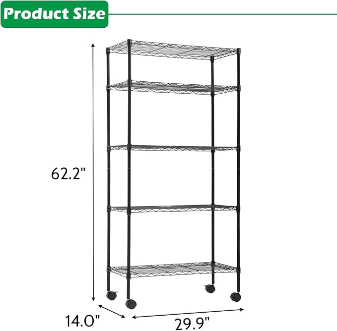 BestOffice 14"x30"x60" Commercial Storage Shelves Heavy Duty Shelving 5 Tier - Image 3