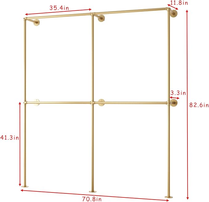 Gold Pipe Clothing Racks Wall Mount Gold Clothes Rack, Heavy Duty Industrial - Image 4