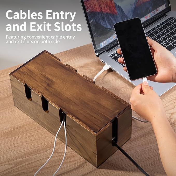 Large Cable Management Box, Wooden Cord Hider Desk Organizer, Power Strip and - Image 5