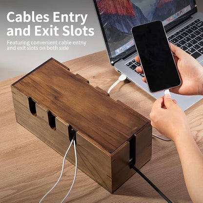 Large Cable Management Box, Wooden Cord Hider Desk Organizer, Power Strip and - Image 5