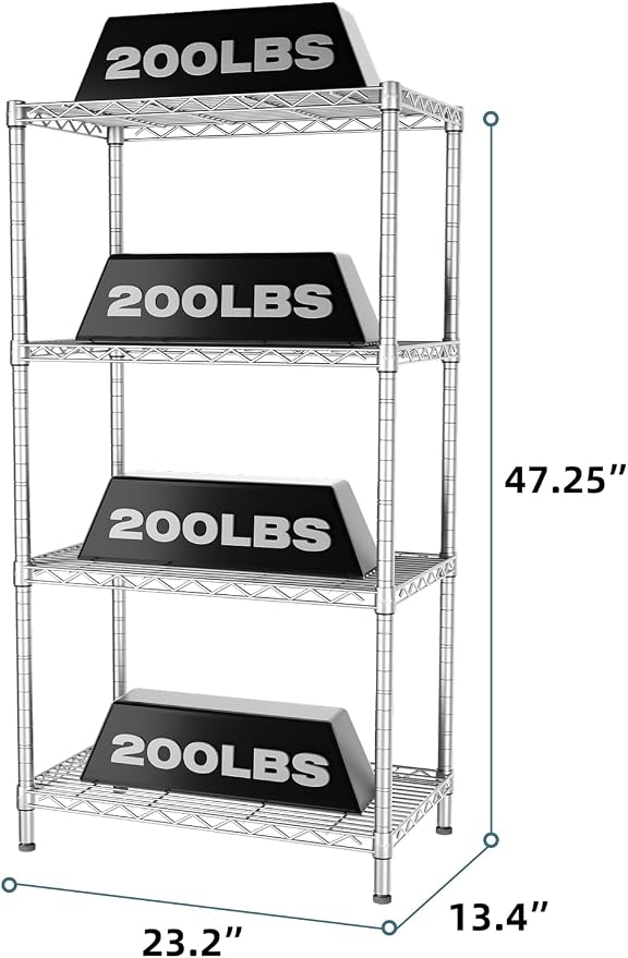 SINGAYE 4 Shelves Adjustable Storage Shelf Wire Shelving Rack Bathroom Standing - Image 3