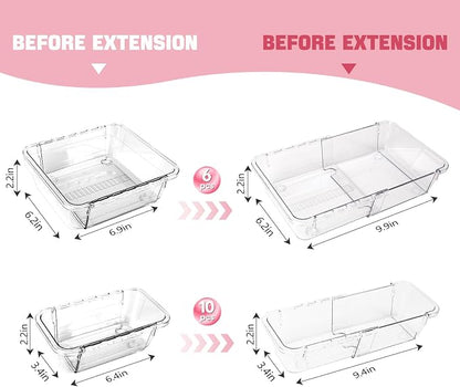 16 PCS Clear Drawer Organizer Set, Expandable Acrylic Vanity Storage Bins - Image 2