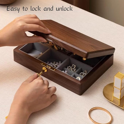 Bescott 2 Layers Solid Black Walnut Wooden Jewelry Box - Image 3