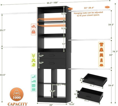 Besiost Closet System, 4-8 FT Closet Organizer Tower - Image 3