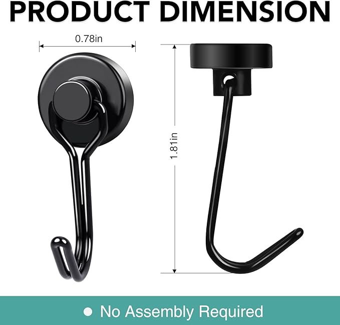 MIKEDE Magnetic Hooks 4 Pack, 40Lbs Heavy Duty Neodymium Magnet Hooks Black - Image 4