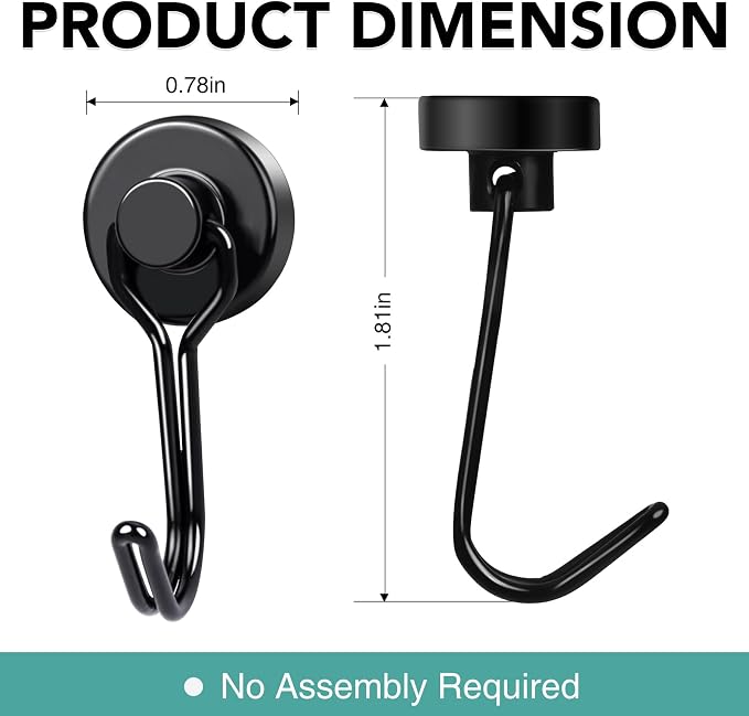 MIKEDE Strong Magnetic Hooks, 40LBS Black Swivel Swing Hooks Heavy Duty - Image 2