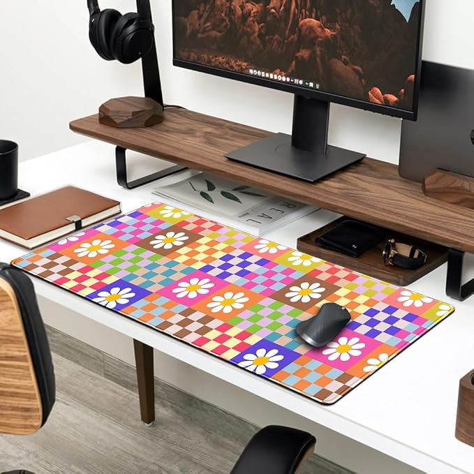 Pink Desk Mat Trendy Checkered Aesthetic Desk Pad Computer Large Mouse Pad - Image 3