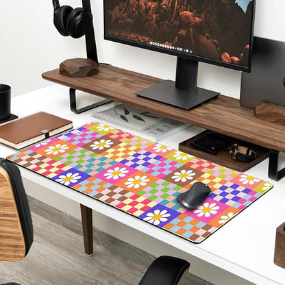 Pink Desk Mat Trendy Checkered Aesthetic Desk Pad Computer Large Mouse Pad - Image 3
