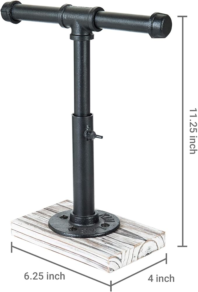 MyGift Industrial Pipe Black Metal T-Bar Adjustable Height Jewelry, Bracelet & - Image 3