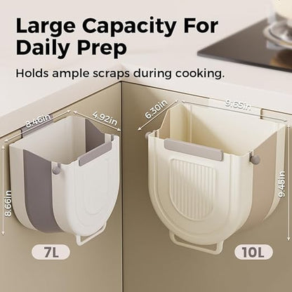 Multipurpose Hanging Collapsible Trash Can，Beige：9.6*9.4*6.3 in-2.64Gal | - Image 2