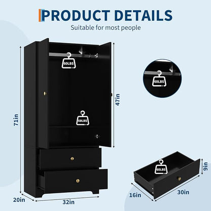 Garvee 71" Armoire Wardrobe Closet, Modern Wooden Bedroom Armoire - Image 2